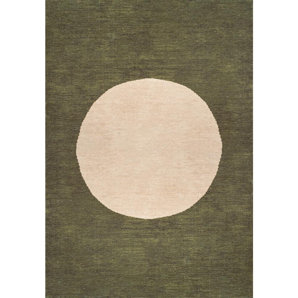 Cirkel Cream and Olive Geometric 4' x 6' Washable Rug