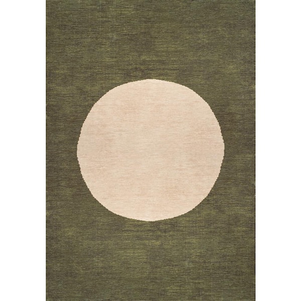 Cirkel Minimalist Geometric Dot Machine-Washable Olive/Cream 5 ft. x 8 ft. Area Rug