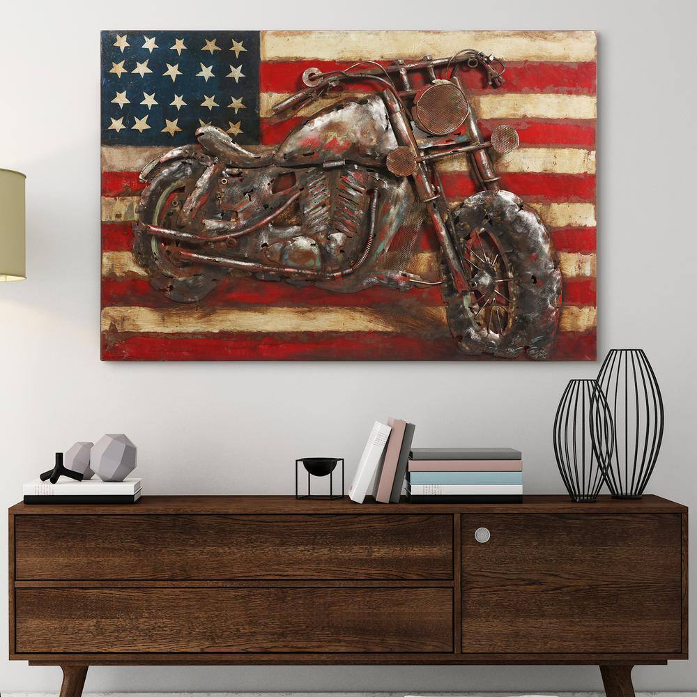 Patriotic Motorcycle Mixed Media Iron Wall Sculpture