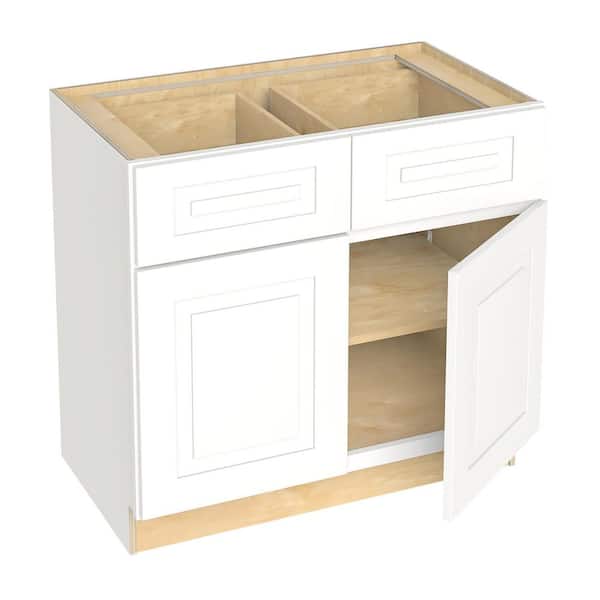 Home Decorators Collection Grayson 36 in. W x 21 in. D x 34.5 in. H Assembled Plywood Base Bath Cabinet in Pacific White with Soft Close