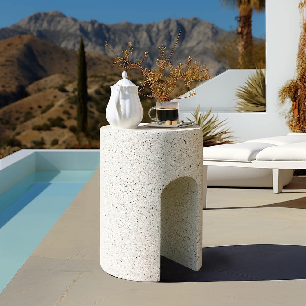 Ivory White Cement U-Shaped Outdoor Side Table