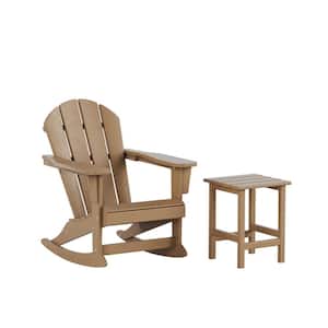 Iris Weathered Wood Plastic Adirondack Outdoor Rocking Chair with Side Table