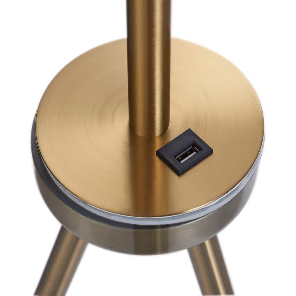 Modern Tripod Outdoor Floor Lamp with Glass Table and USB, Black