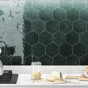 Alma Green Hexagon 5.9 in. x 5.1 in. Polished Porcelain Tile Sample