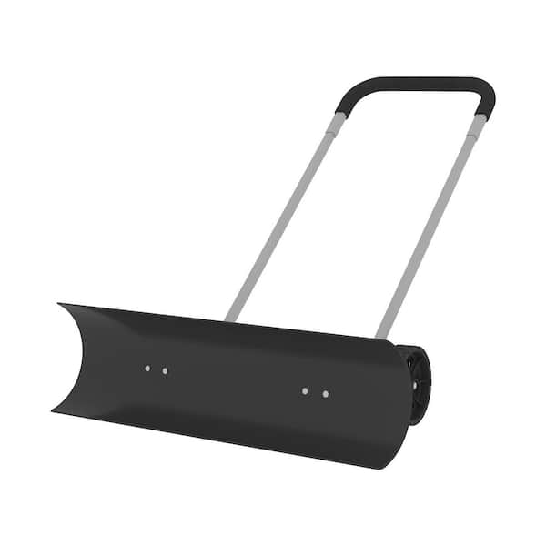 U-Shaped Snow Shovel-Aluminum Frame with Black Shovel Head and Wheels