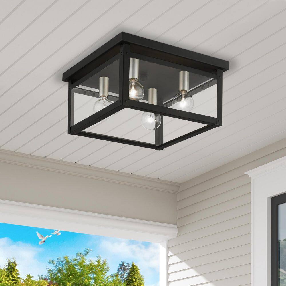 Milford Square 4-Light LED Flush Mount in Black and Brushed Nickel