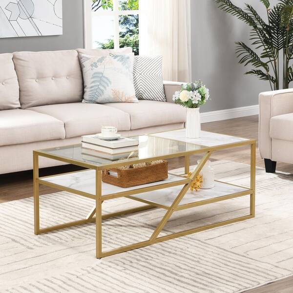 2-Tier Glass-Top Oval Coffee Table with Wooden Shelf for Living Room –  Bella Home