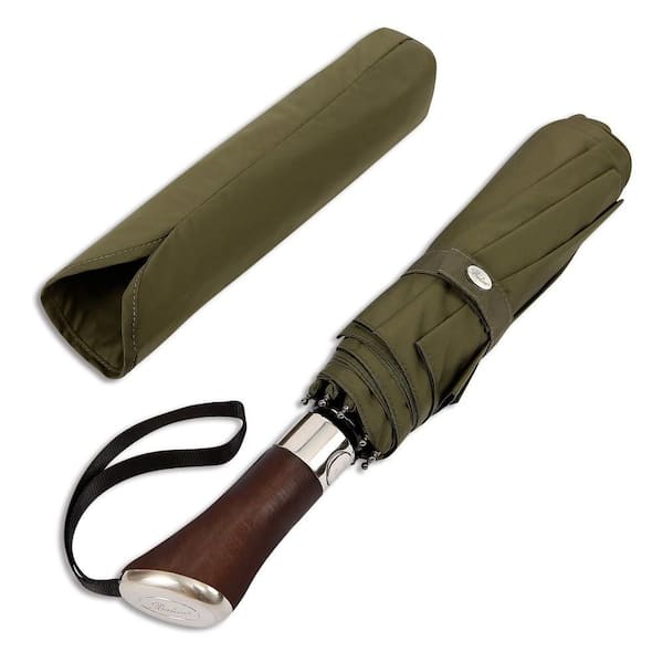 Auto‑Open Close Folding Umbrella, Travel Umbrella, Green, Windproof Fiberglass Frame Umbrella for Daily Commute