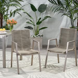 Deloris Silver Aluminum Outdoor Dining Chair in Taupe (2-Pack)