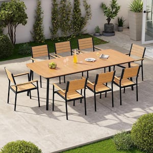 Brown 9-Piece Aluminum Rectangular 92.9 in. Table Outdoor Dining Set with Armchairs