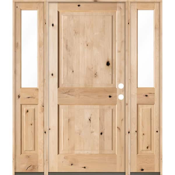 Krosswood Doors 64 in. x 80 in. Rustic Knotty Alder Unfinished Left-Hand Inswing Prehung Front Door with Double Half Sidelite
