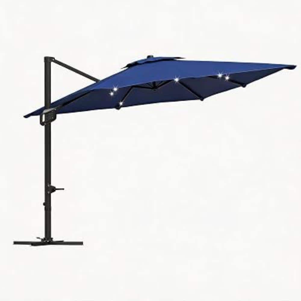 10x10ft Solar LED Cantilever Patio Umbrella, 360° Rotation Offset Canopy, Double Vented, Weighted Cross Base price history on PriceWatchPro