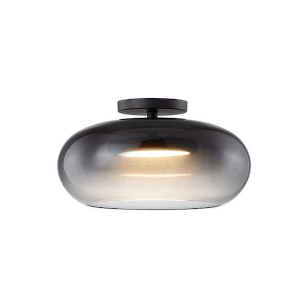 KUZCO Trinity 14 in. 1-Light 21-Watt Black/Smoked Integrated LED Semi-Flush Mount