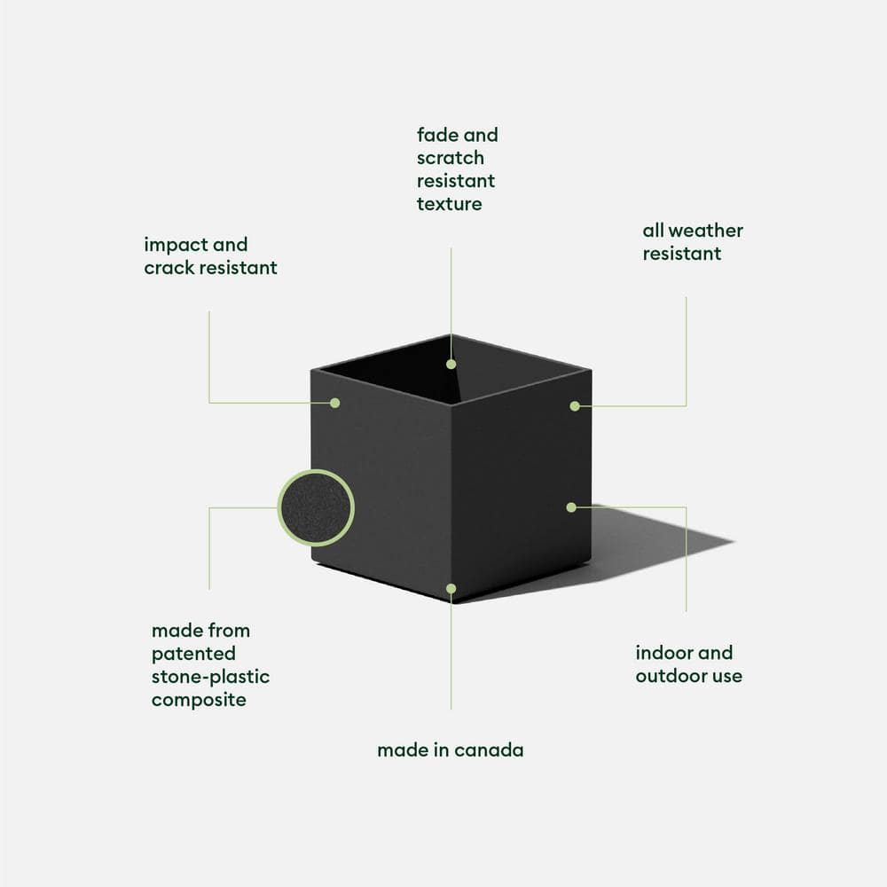 Compact Black Plastic-Stone Composite Cube Planter, 5 Inch