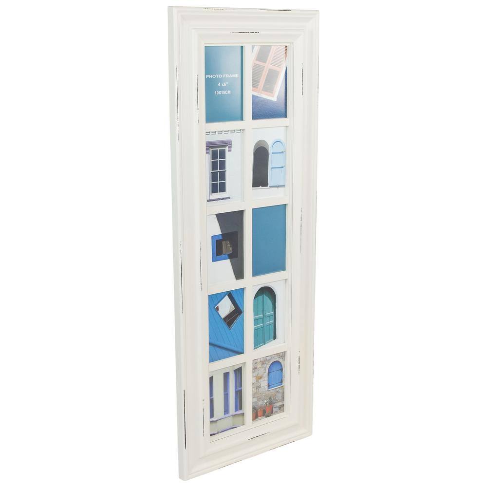 Distressed White 10-Photo Windowpane Collage Frame