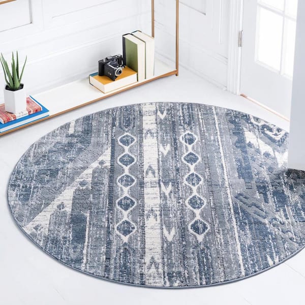 Portland Orford Blue 5 ft. x 5 ft. Round Area Rug