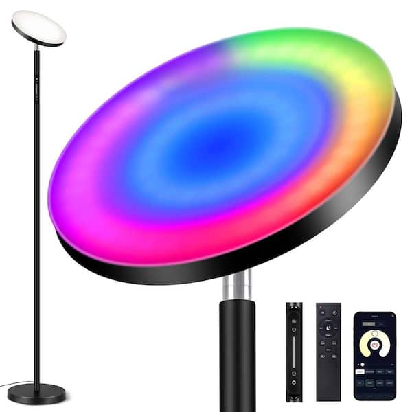 BICIK 71 in. Classic Black RGB Dimmable LED Light and Color Temperature Torchiere Floor Lamp with Remote Control
