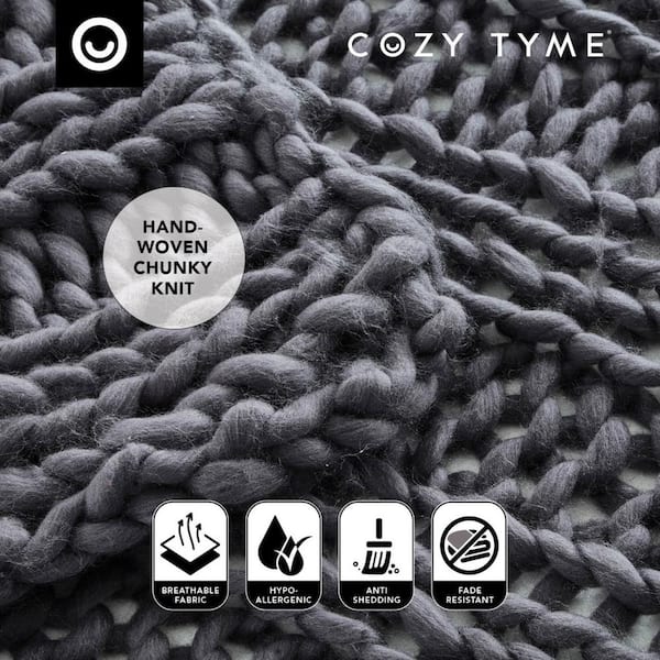 COZY TYME Vielkis 50 in. x 70 in. Dark Grey Throw Blanket Cozy 100