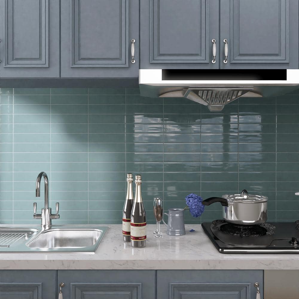 Acqua Blue Glossy Ceramic Subway Wall Tile 3x12
