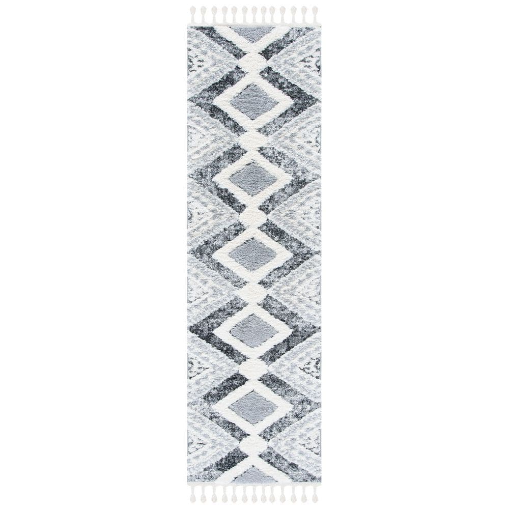 Moroccan Tassel Shag 2 ft. x 6 ft. Gray/Ivory Ornate High-Low Diamond Runner Rug price history on PriceWatchPro
