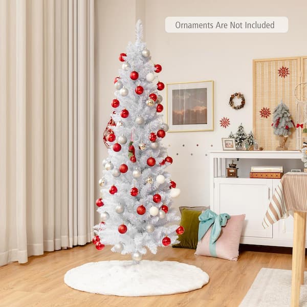 Gymax 6 ft. Unlit Pencil White Artificial Christmas Tree Leafy ...