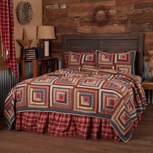 Braxton Red Tan Navy Rustic Americana Queen Cotton Quilt