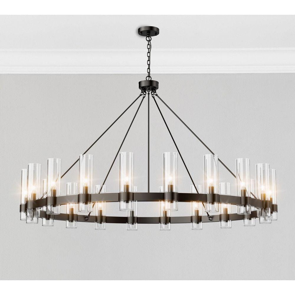 Farmhouse Chandelier 60 in. 20-Light Black Wagon Wheel Chandelier for Dinning Room, Kitchen Island, Foyer, Bedroom price history on PriceWatchPro