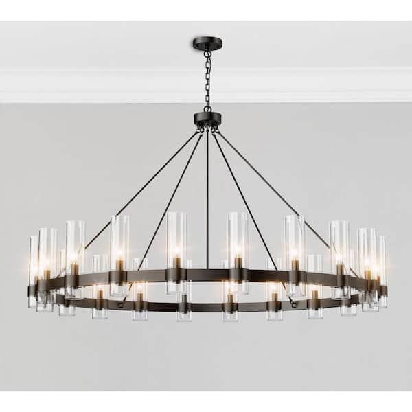 Farmhouse Chandelier 60 in. 20-Light Black Wagon Wheel Chandelier for Dinning Room, Kitchen Island, Foyer, Bedroom