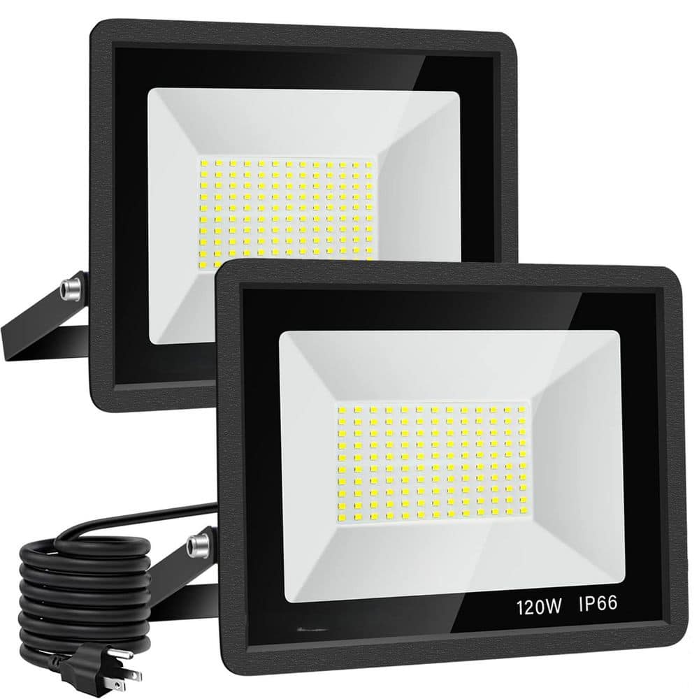 120W Black Plug-In Integrated LED Landscape Flood Light, 12000 Lumens IP66 Waterproof 6000K Super Bright Light (2-Pack) price history on PriceWatchPro