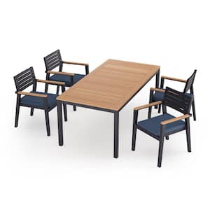 Rhodes 5 Piece Aluminum Outdoor Patio Dining Set in Spectrum Indigo Cushions with 72 in. Table