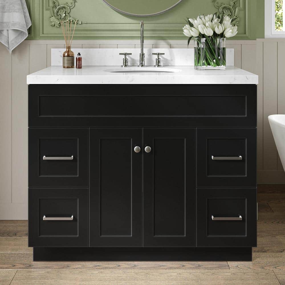 Hamlet 42 in. Single Sink Freestanding Bathroom Vanity in Black with Carrara White Quartz Top price history on PriceWatchPro