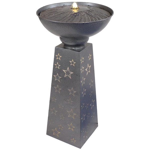 Sunnydaze Starry Sky Galvanized Iron Cascading Bird Bath Fountain with LED Lights
