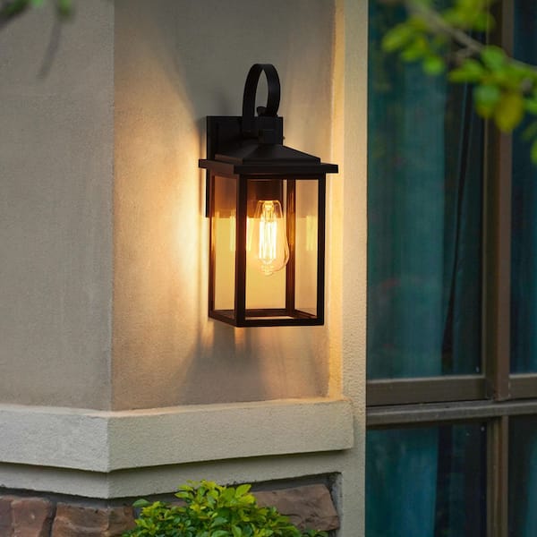 KAWOTI 15. 5 in. 1-Light Black Outdoor Wall Lantern Sconce