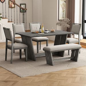 Qualler 6-Piece Rectangle Gray MDF Top Dining Table Set Seats 6