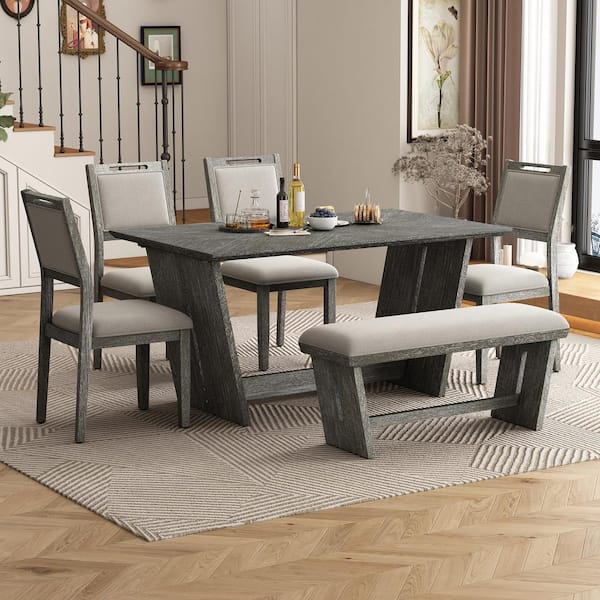 Qualler 6-Piece Rectangle Natural Wood Wash MDF Top Dining Table