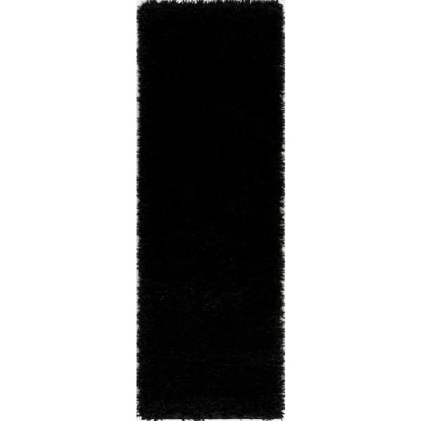 L'Baiet Julia Black Shag 2 ft. x 6 ft. Runner Rug