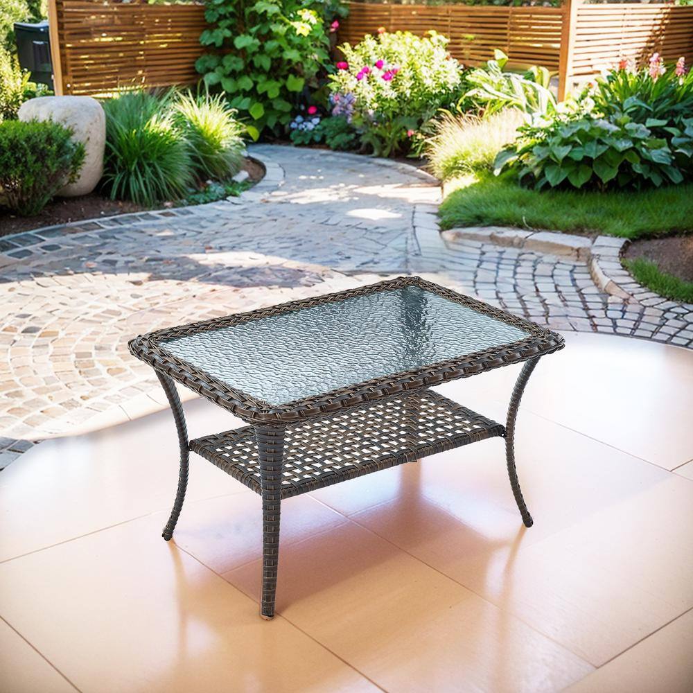 Carlos Brown Rectangular PE Wicker 20 in. Outdoor Coffee Table With Storage Glass Top Wicker Table price history on PriceWatchPro