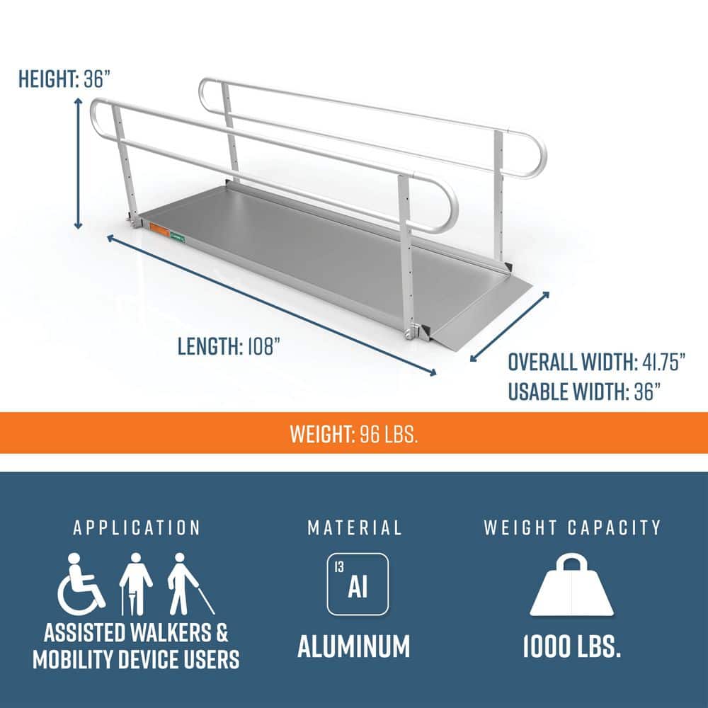 EZ-ACCESS 9-Foot Aluminum Portable Wheelchair Ramp with Handrails