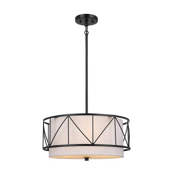 KICHLER Birkleigh 18 in. 3-Light Black Art Deco Shaded Kitchen Convertible Pendant Hanging Light to Semi-Flush