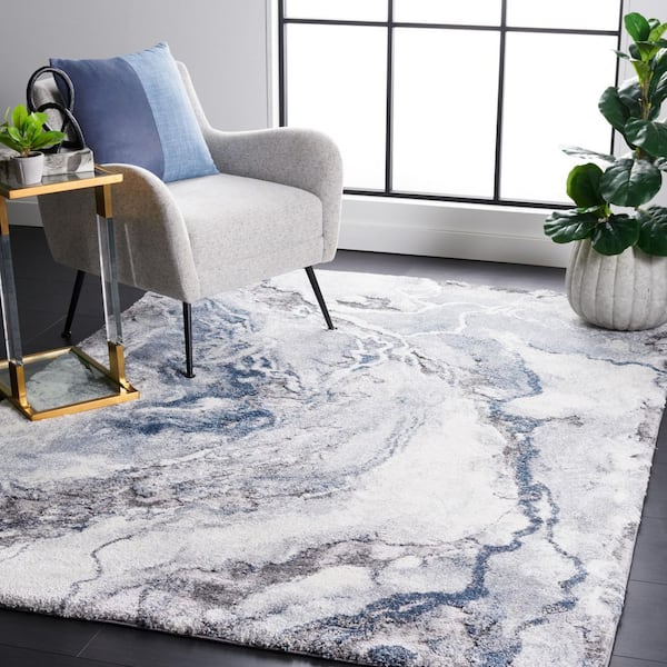Cyrus Shag 7 ft. x 9 ft. Ivory/Blue Marble Abstract Area Rug