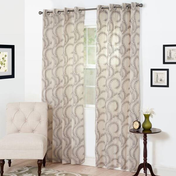 Lavish Home Semi-Opaque Andrea Charcoal Polyester Curtain Panel 54 in. W x 84 in. L