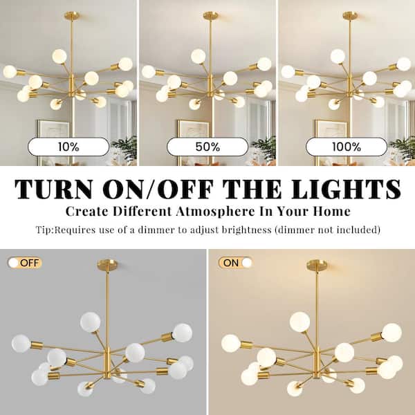 KAISITE 12-Light Height Adjustable Mid-Century Ceiling Light Gold