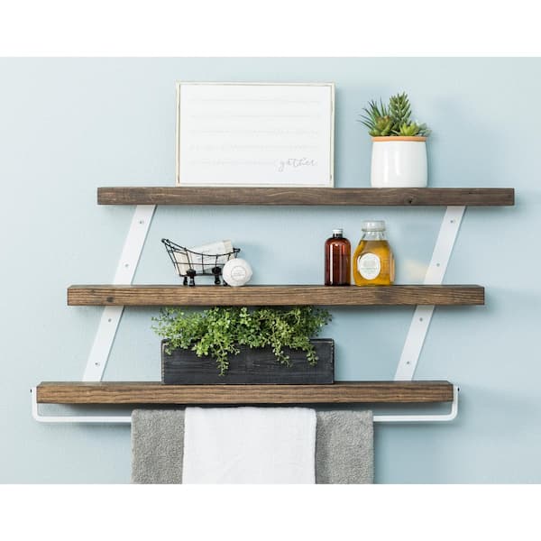 3 tier floating shelf with towel bar