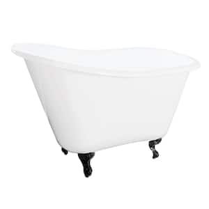 51 in. Cast Iron Slipper Clawfoot Bathtub in White with Feet in Oil Rubbed Bronze