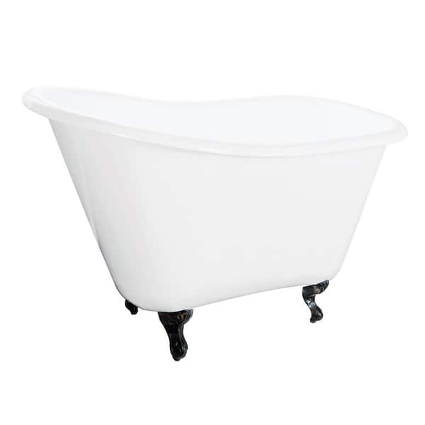 Aqua Eden 51 in. Cast Iron Slipper Clawfoot Bathtub in White with Feet in Oil Rubbed Bronze