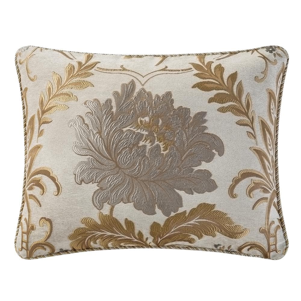 Ivory and Gold Damask Queen Comforter Set with Fringe Trim