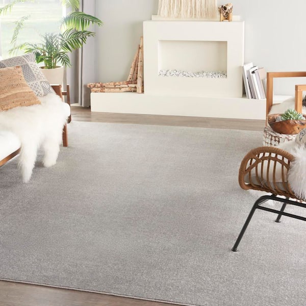 Essentials 8 ft. x 10 ft. Silver Gray Solid Contemporary Indoor/Outdoor Patio Area Rug