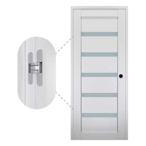 Leora 28" x 80" Left-Hand 5-Lite Frosted Glass Bianco Noble Composite Single Prehung Interior Door with Concealed Hinges