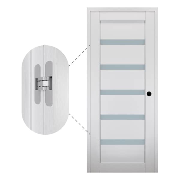 Belldinni Leora 24" x 80" Left-Hand 5-Lite Frosted Glass Bianco Noble Composite Single Prehung Interior Door with Concealed Hinges