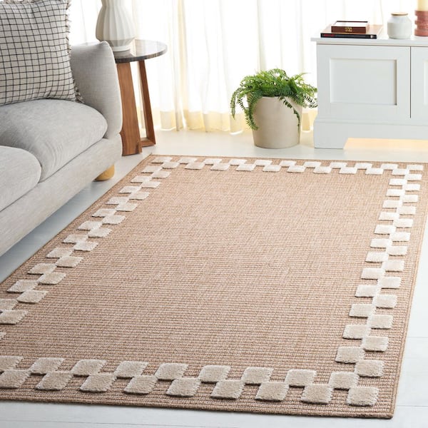Clayton 8 ft. x 10 ft. Natural/Ivory Geometric Border Indoor/Outdoor Area Rug